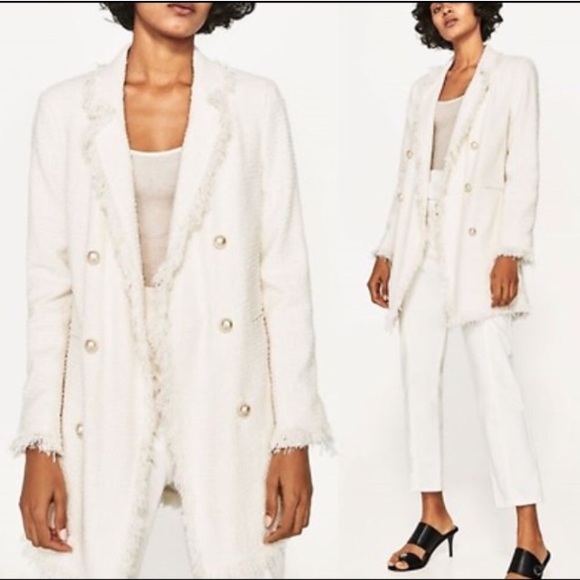 zara frayed tweed jacket